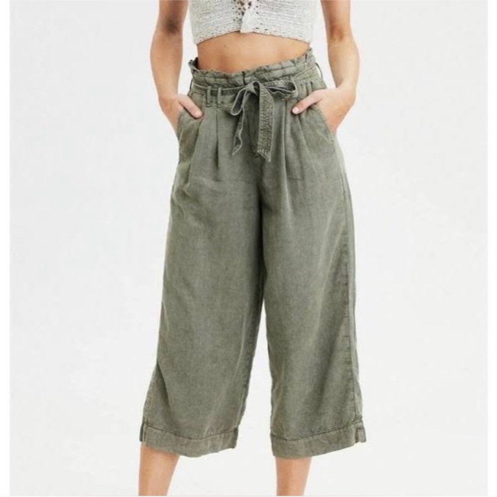 NWT AE Paper Bag Waist w/Belt Wide Leg Pants Crop Length